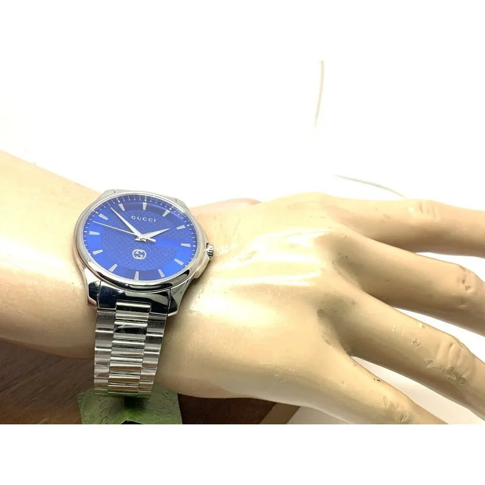Gucci Men's Watch YA126371 G-Timeless Swiss Quartz Blue Dial Silver Steel 40mm